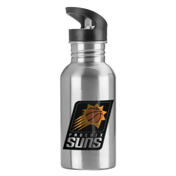Phoenix Suns, Παγούρι νερού Ασημένιο με καλαμάκι, ανοξείδωτο ατσάλι 600ml