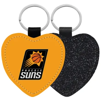 Phoenix Suns, Μπρελόκ PU δερμάτινο glitter καρδιά ΜΑΥΡΟ