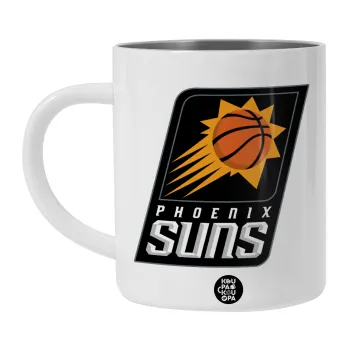 Phoenix Suns, Λευκή Ανοξείδωτη Μεταλλική Κούπα 450ml - Διπλού Τοιχώματος 