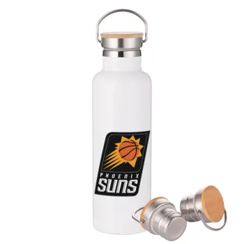 Phoenix Suns, Stainless steel White with wooden lid (bamboo), double wall, 750ml