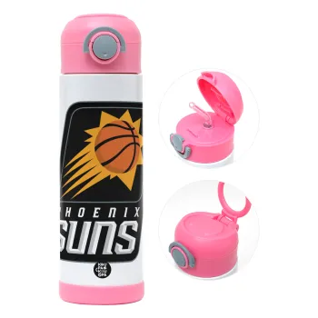 Phoenix Suns, Παιδικό παγούρι θερμό, ανοξείδωτο, με καλαμάκι ασφαλείας, ΡΟΖ (500ml)