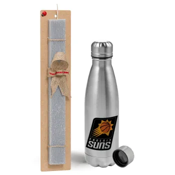 Phoenix Suns, Easter Set, metallic Inox water bottle (750ml) & aromatic flat Easter candle (30cm) (GRAY)