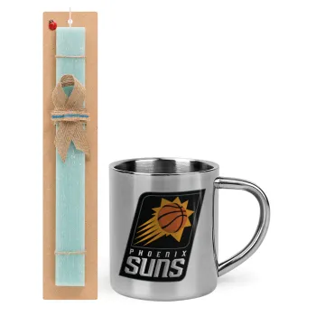 Phoenix Suns, Easter Set, metallic thermal cup (300ml) & aromatic flat Easter candle (30cm) (TURQUOISE)