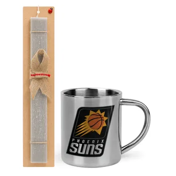 Phoenix Suns, Easter Set, metallic thermal cup (300ml) & Easter aromatic flat candle (30cm) (GRAY)