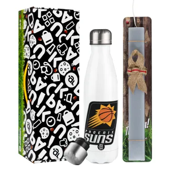 Phoenix Suns, Easter candle, metallic white thermos bottle (500ml) & aromatic flat candle (30cm) (GRAY)