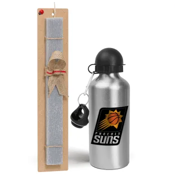 Phoenix Suns, Easter Set, metallic silver aluminum water bottle (500ml) & aromatic flat Easter candle (30cm) (GRAY)
