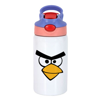 Angry birds eyes, Children's hot water bottle, stainless steel, with safety straw, pink/purple (350ml)