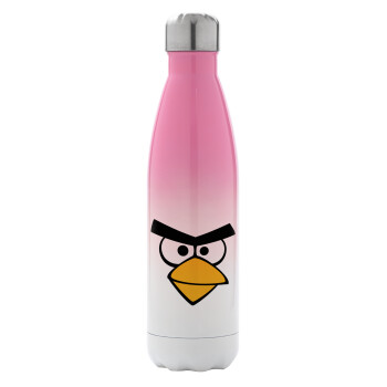 Angry birds eyes, Μεταλλικό παγούρι θερμός Ροζ/Λευκό (Stainless steel), διπλού τοιχώματος, 500ml