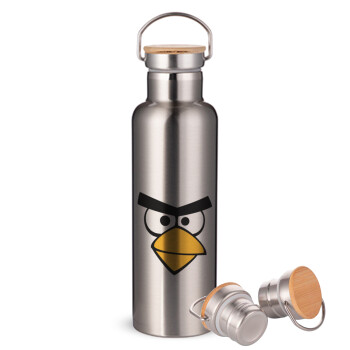 Angry birds eyes, Stainless steel Silver with wooden lid (bamboo), double wall, 750ml