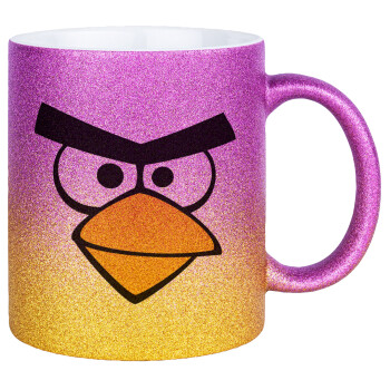 Angry birds eyes, Κούπα Χρυσή/Ροζ Glitter, κεραμική, 330ml