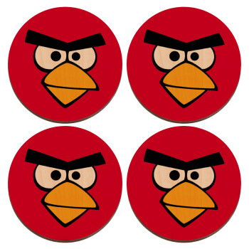 Angry birds eyes, ΣΕΤ x4 Σουβέρ ξύλινα στρογγυλά plywood (9cm)