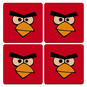 Angry birds eyes, ΣΕΤ x4 Σουβέρ ξύλινα τετράγωνα plywood (9cm)