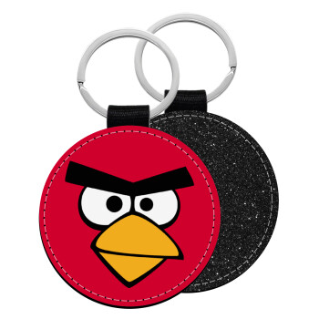 Angry birds eyes, Μπρελόκ Δερματίνη, στρογγυλό ΜΑΥΡΟ (5cm)