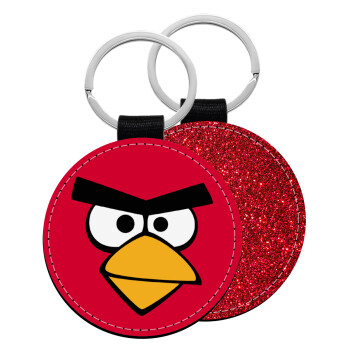 Angry birds eyes, Μπρελόκ Δερματίνη, στρογγυλό ΚΟΚΚΙΝΟ (5cm)