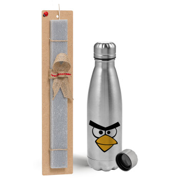 Angry birds eyes, Easter Set, metallic Inox water bottle (750ml) & aromatic flat Easter candle (30cm) (GRAY)
