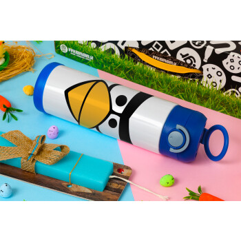 Angry birds eyes, Easter candle, Childrens hot water bottle, stainless steel, with safety straw, BLUE (500ml)
