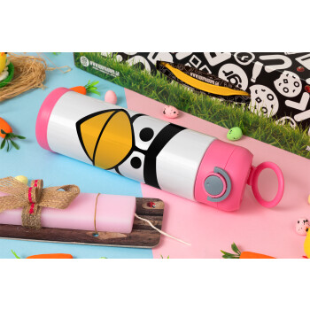 Angry birds eyes, Easter candle, Childrens hot water bottle, stainless steel, with safety straw, PINK (500ml)
