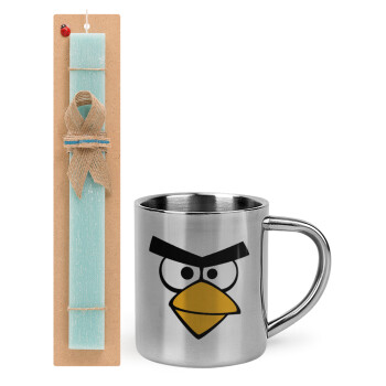 Angry birds eyes, Easter Set, metallic thermal cup (300ml) & aromatic flat Easter candle (30cm) (TURQUOISE)