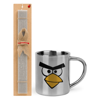 Angry birds eyes, Easter Set, metallic thermal cup (300ml) & Easter aromatic flat candle (30cm) (GRAY)