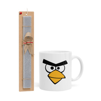 Angry birds eyes, Πασχαλινό Σετ, Κούπα κεραμική (330ml) & πασχαλινή λαμπάδα αρωματική πλακέ (30cm) (ΓΚΡΙ)