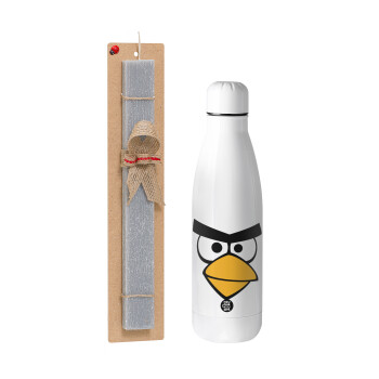 Angry birds eyes, Easter Set, metallic stainless thermos bottle (500ml) & scented flat Easter candle (30cm) (GRAY)