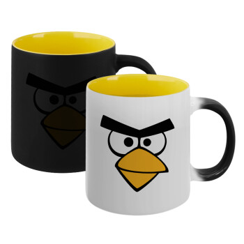 Angry birds eyes, Κούπα Μαγική εσωτερικό κίτρινη, κεραμική 330ml που αλλάζει χρώμα με το ζεστό ρόφημα