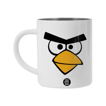 Angry birds eyes, Λευκή Ανοξείδωτη Μεταλλική Κούπα 450ml - Διπλού Τοιχώματος 