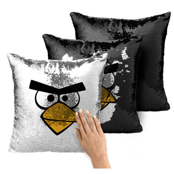 Angry birds eyes, Μαξιλάρι καναπέ Μαγικό Μαύρο με πούλιες 40x40cm περιέχεται το γέμισμα