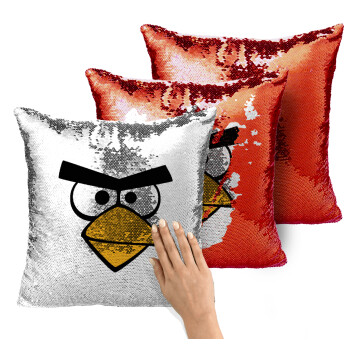 Angry birds eyes, Μαξιλάρι καναπέ Μαγικό Κόκκινο με πούλιες 40x40cm περιέχεται το γέμισμα