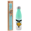 Easter Set, Metallic green/white thermos (Stainless steel), double-walled, 500ml & scented flat Easter candle (30cm) (TURQUOISE)