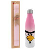 Easter Set, Metallic pink/white (Stainless steel) thermos, double-walled, 500ml & aromatic flat Easter candle (30cm) (PINK)