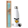 Easter Set, metallic stainless steel water bottle (750ml) & aromatic flat Easter candle (30cm) (TURQUOISE)