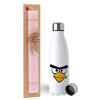 Easter Set, metallic stainless steel water bottle (750ml) & scented flat Easter candle (30cm) (PINK)
