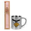 Easter Set, metallic thermal cup (300ml) & aromatic flat Easter candle (30cm) (PINK)