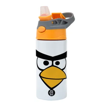 Angry birds eyes, Children's hot water bottle, stainless steel, with safety straw, Orange/Grey (360ml) BPA-FREE