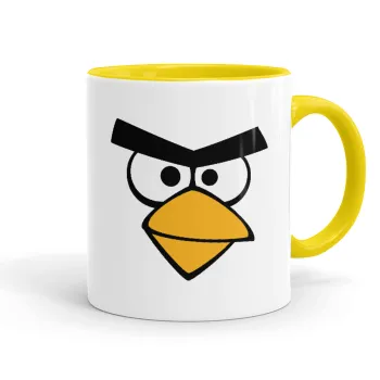 Angry birds eyes, Κούπα χρωματιστή κίτρινη, κεραμική, 330ml