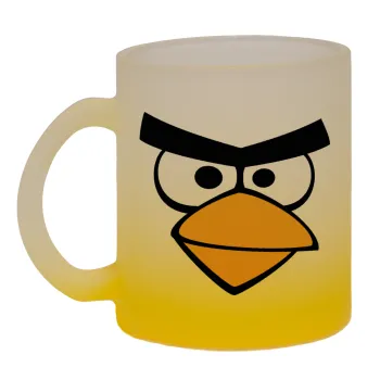 Angry birds eyes, Κούπα γυάλινη δίχρωμη με βάση το κίτρινο ματ, 330ml