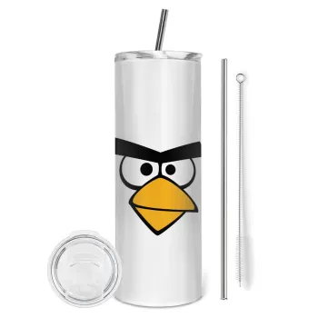Angry birds eyes, Tumbler ποτήρι θερμό από ανοξείδωτο ατσάλι 600ml, με μεταλλικό καλαμάκι & βούρτσα καθαρισμού