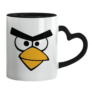 Angry birds eyes, Κούπα καρδιά χερούλι μαύρη, κεραμική, 330ml