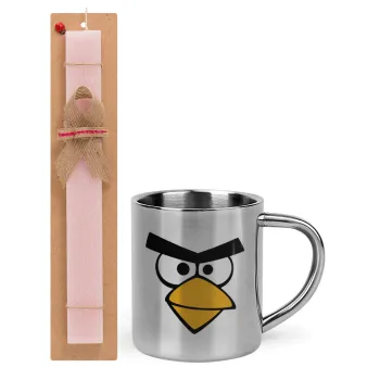 Angry birds eyes, Easter Set, metallic thermal cup (300ml) & aromatic flat Easter candle (30cm) (PINK)