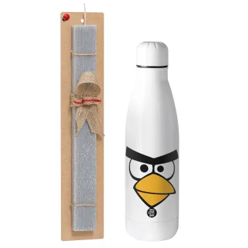 Angry birds eyes, Πασχαλινή Λαμπάδα με μεταλλικό παγούρι θερμός ανοξείδωτο (500ml) & κερί αρωματικό πλακέ (30cm) (ΓΚΡΙ)