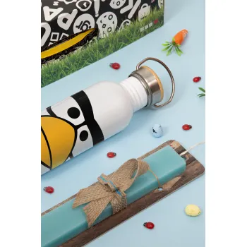 Angry birds eyes, Easter Set, metallic silver aluminum water bottle (500ml) & scented flat Easter candle (30cm) (TURQUOISE)