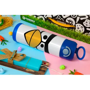 Angry birds eyes, Easter candle, Childrens hot water bottle, stainless steel, with safety straw, BLUE (500ml)