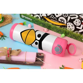 Angry birds eyes, Easter candle, Childrens hot water bottle, stainless steel, with safety straw, PINK (500ml)