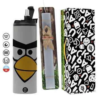 Angry birds eyes, Easter candle with Grey Tumbler Thermo 600ml & aromatic flat candle (30cm) (GREY)