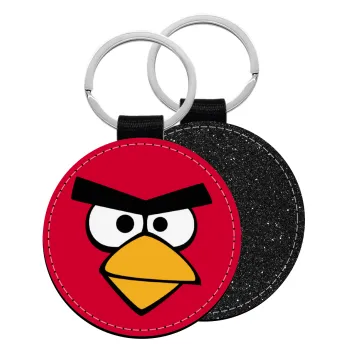 Angry birds eyes, Μπρελόκ Δερματίνη, στρογγυλό ΜΑΥΡΟ (5cm)