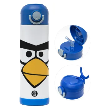 Angry birds eyes, Children's hot water bottle, stainless steel, with safety straw, BLUE (500ml)