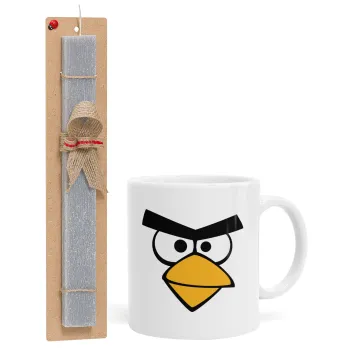 Angry birds eyes, Easter Set, Ceramic Cup (330ml) & Easter aromatic flat candle (30cm) (GRAY)