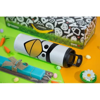 Angry birds eyes, Πασχαλινή Λαμπάδα με Travel Tumbler θερμό με διπλό καπάκι (600ml, BPA free) & κερί αρωματικό πλακέ (30cm) (ΤΙΡΚΟΥΑΖ)