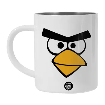 Angry birds eyes, Λευκή Ανοξείδωτη Μεταλλική Κούπα 450ml - Διπλού Τοιχώματος 